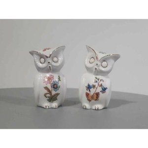 Vintage Aynsley Bone China Floral Owl Salt and Pepper shakers